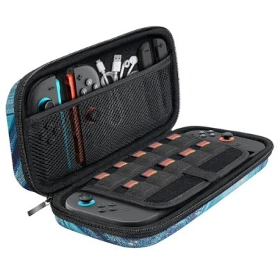 Afbeelding van TiMOVO Switch 2 hoes, harde EVA hoes voor Nintendo 2, reishoes het opbergen van 10 speelkaarten, netvak accessoires, gouden textuur, textuur