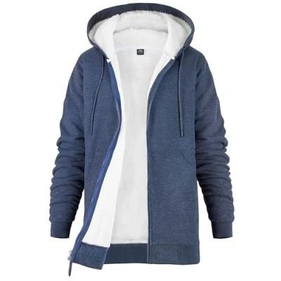 Afbeelding van Hoodies voor dames, gevoerd, hoody, fleece, ritssluiting, gevoerde jas, dameskleding, winter, warm, maten S XL, Marine.