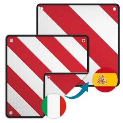 Afbeelding van 2 in 1 waarschuwingsbord Spanje en Italië aluminium 50 x cm reflecterend rood wit bagagedrager/fietsendrager
