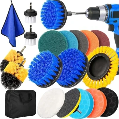 Afbeelding van 20 stuks borstelopzetstukken voor accuschroevendraaier, boormachine, boorborstelset, Power Scrubber, reinigingsborstel velgen, tapijt, badkamer, auto, tegels, vloer