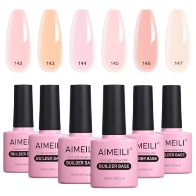 Image de AIMEILI 8 en 1 Builder Base Gel Set 6PCS 10ml Naturel Nude Rose de Construction pour Extension, Coat, Renforcement et Réparation Manucure, Colle Décorations Kit 35