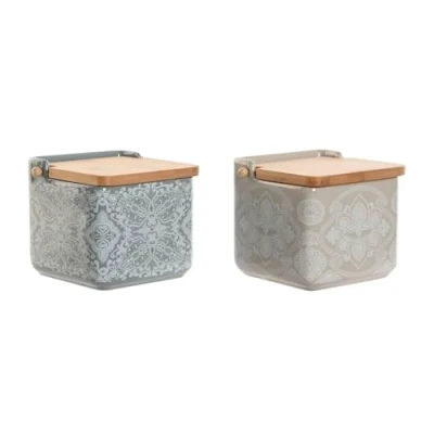 Afbeelding van Zoutvaatje met deksel Home ESPRIT Blauw Beige Roze Lila Bamboe 750 ml 14 x 12,5 12 cm (2 Stuks)