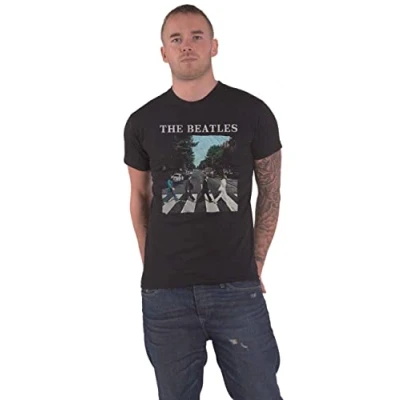 Afbeelding van The Beatles Abbey Road &amp; Logo Heren T shirt M Zwart