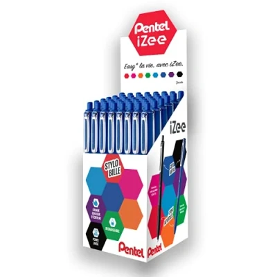 Afbeelding van Pentel iZee BX470 C Balpen, intrekbaar, met metalen clip, brede punt 1 mm, blauw, 48 stuks