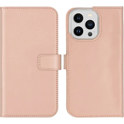 Afbeelding van Selencia Hoesje Geschikt voor iPhone 14 Pro Max Met Pasjeshouder Echt Lederen Bookcase roze
