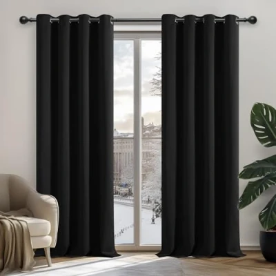 Afbeelding van Deconovo Thermo isolerende verduisteringsgordijnen, modern design met oogjes, gordijnen voor jongensslaapkamer, 140 x 260 cm (breedte hoogte), Halloween zwart, 2 stuks