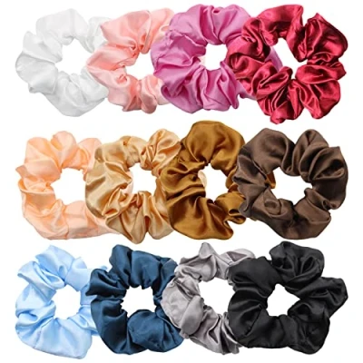 Image de Rayyl Lot de 12 chouchous à cheveux en satin soie pour femmes et filles, élastiques doux queue cheval