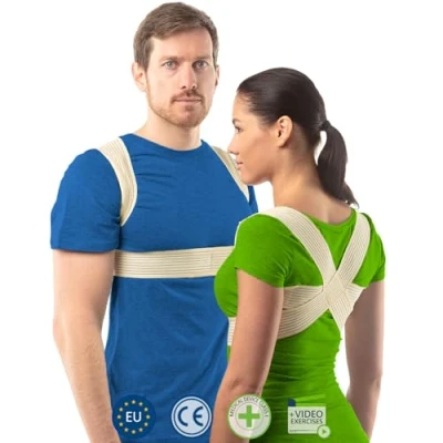 Afbeelding van postuur corrector voor vrouwen en mannen van aHeal Rugondersteuning een goed Orthopedische rugbrace tegen scoliose kyfose Verhelpt rugpijn corrigeert slecht Maat 2 Beige