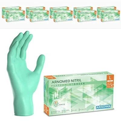 Image de ARNOMED gants jetables vert, nitrile taille L, gant jetable 1000 pièces (10 boîtes), en non poudrés &amp; sans latex, cuisine, a usage unique XS, S, M, L XL