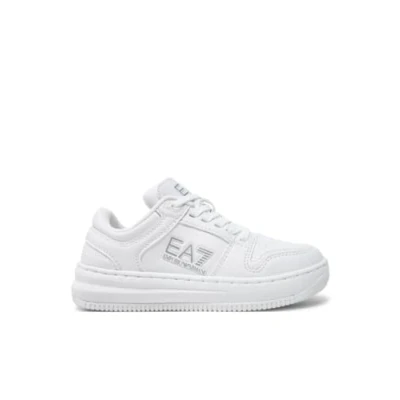 Afbeelding van EA7 Emporio Armani Unisex Sneakers laag voor kinderen, Maat: 35, White/silver Imitatieleer/ textiel