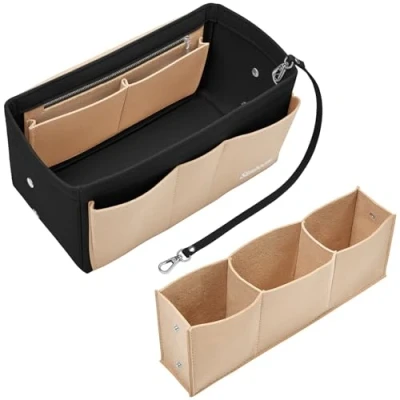 Afbeelding van Simboom tasorganizer, handtaszakje, vilten handtasorganizer, tas in tas, zakje, organizerzakje voor draagtas, Zwart en Beige, L