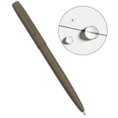 Afbeelding van Rite in the Rain zwarte metalen clicker pen voor alle seizoenen, inkt (nr. 97), platte behuizing Dark Earth Barrel/Black Ink