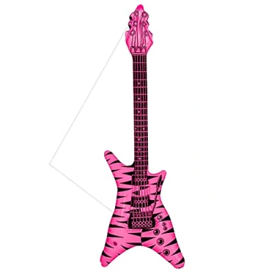 Afbeelding van Widmann 23945 Opblaasbare rockgitaar met schouderriem, 95 cm lang, voor feestjes, carnaval, Halloween en themafeesten, rockster, zanger muzikant