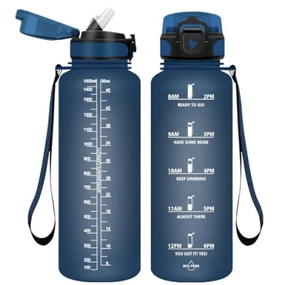 Afbeelding van Vikaster 1,5 liter drinkfles met rietje, BPA vrij, 1500 ml, lekvrij, kunststof voor yoga, reizen, fitness, wandelen, outdoor