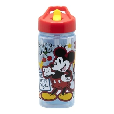 Afbeelding van Mickey herbruikbare waterfles, vierkant, met geïntegreerd rietje, 510 ml