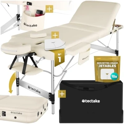 Afbeelding van tectake® 3 Zones Massagetafel met 5 cm Dikke Vulling en Aluminium Frame 70 Beige