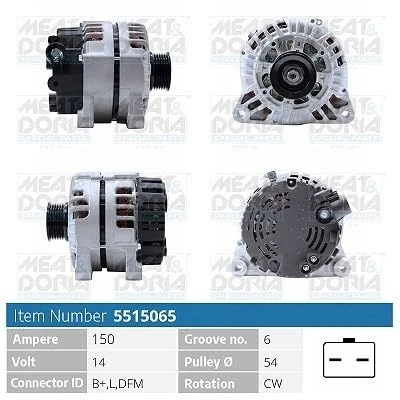 Afbeelding van MEAT &amp; DORIA 5515065 Dynamo / Alternator 14V 150A CITROËN: Berlingo II, First I, C3 I Hatchback, PEUGEOT: Partner II Tepee