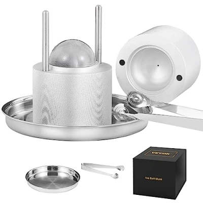 Image de VEVOR Presse à Glaçons Sphères de 61 mm Moule Glaçon Rond en Alu Bac Ronds avec Pince Fabrication Rapide Boules pour Boissons Cocktails Whisky Café Soirées Pyjama Bars Argenté