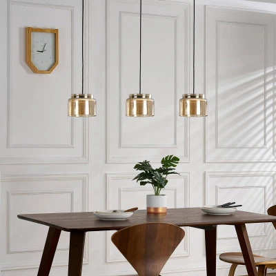 Afbeelding van Lucande hanglamp 3lichts ijzer, roestvrijstaal, glas GX53 amber, chroom Inclusief lichtbronnen