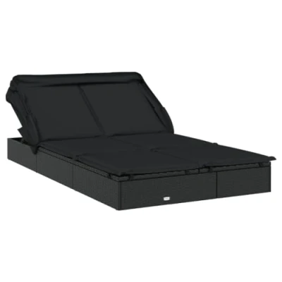 Afbeelding van vidaXL Ligbed 2 persoons met dak 213x118x97 cm poly rattan zwart