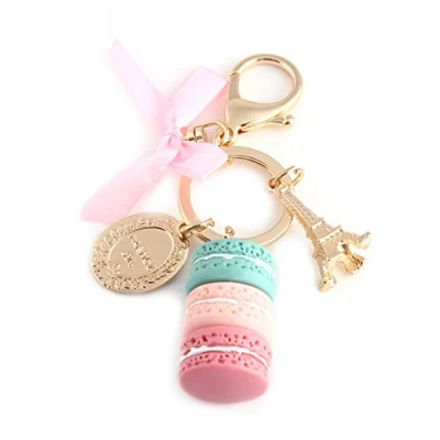 Afbeelding van Walfront sleutelhanger van hars en legering, schattige macaron vormige met Eiffeltoren in verschillende kleuren, Groen