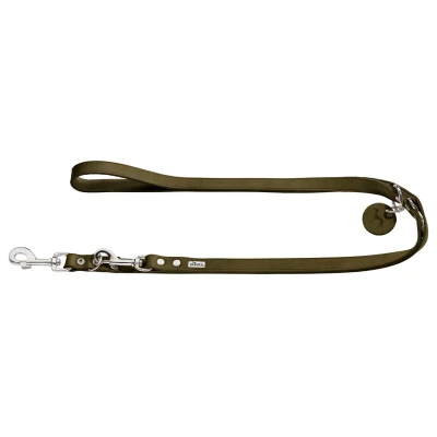 Afbeelding van Hunter Verstelbare Looplijn Leder Olijfgroen Hondenriem 200x1.6 cm