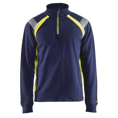 Image de Sweat col camionneur marine/jaune fluorescent
