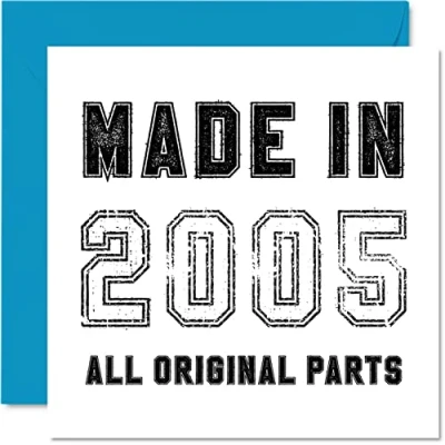 Afbeelding van verjaardagskaart 19 jaar voor mannen en vrouwen Made in 2005 Originele onderdelen Grappige negentiende zoon, dochter, broer, zus, 145 mm x