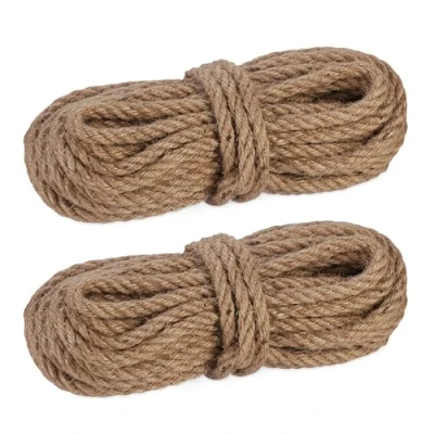 Afbeelding van Relaxdays jute touw set van 2 bindtouw 10 mm dik 15 m per koord komkommertouw