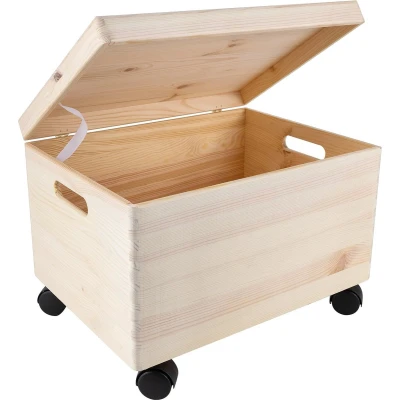 Afbeelding van Creative Deco Grote Houten Kist Op Wielen 40 x 30 24 cm (+/ 1cm) Opberger Met Deksel en Handvat Gemakkelijk transport voor Documenten, Voorwerpen, Speelgoed, Gereedschap