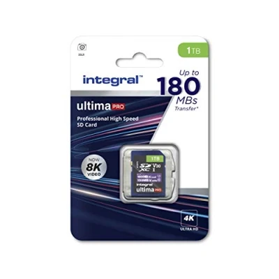 Afbeelding van SD kaart 1 TB Integral 4K 180 MB/s videoleessnelheid en schrijfsnelheid 150 SDXC V30 U3 onze snelste high speed geheugenkaart aller tijden