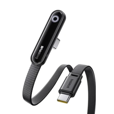 Afbeelding van Baseus USB C kabel met 90 graden elleboog, 100 W Type naar E Sport snellaadkabel ringlicht, 480 Mbps, gevlochten draadkabel voor iPhone 16/16Pro/16Pro Max/15, Samsung S24U, Macbook, 1 m