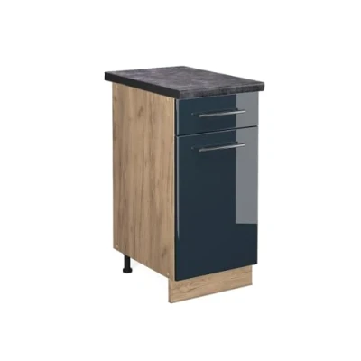 Afbeelding van Vicco Keukenonderkast Fame Line, Donkerblauw hoogglans/Krachtige eik goud, 40 cm , WB Antraciet