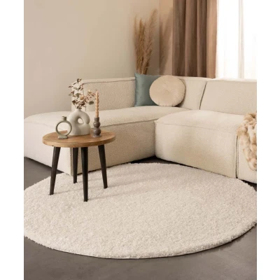 Afbeelding van Rond Hoogpolig Tapijt/Vloerkleed Shaggy Trend Effen Ivoor 80 Cm