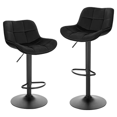 Afbeelding van EUGAD Set van 2 barkrukken, draaibare barstoelen, barkrukken met voetensteun en rugleuning, toonbankkrukken voor bistro, restaurant, keuken, in hoogte verstelbaar 62 84 cm, zwart 1005BY