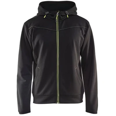 Image de Sweat zippé à capuche noir/jaune fluorescent
