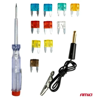 Afbeelding van AMiO Testpen Spanningszoeker Set met Mini Autozekeringen 5A t/m 30A