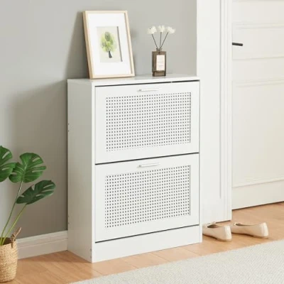 Afbeelding van Schoenenkast Vesilahti met 2 vouwdeuren 80x60x23,5 cm wit [en.casa]