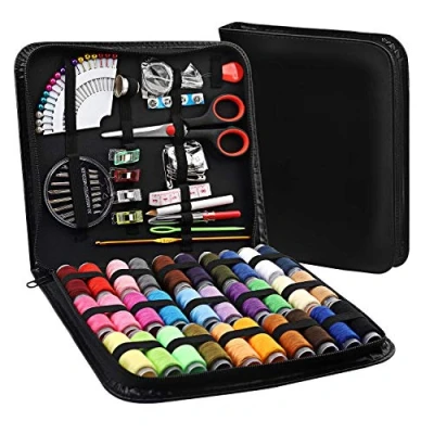 Afbeelding van KZGRIT naaiset met 112 naaiaccessoires, inclusief 30 draadrollen, complete naaidoos voor thuis/reizen/volwassenen/kinderen/beginners/noodgebruik (zwart)