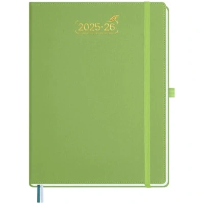 Afbeelding van BEZEND Agenda 2025 2026 A4 28 x 22 cm Weekplanner 25 26 met dubbel tijdschema 1 week 2 pagina&#039;s 18 maanden van jul tot december Harde PU lederen omslag Groen fruit