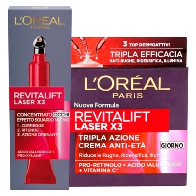 Afbeelding van L&#039;Oréal Paris Revitalift Laser X3 dagcrème tegen rimpels + anti aging oogcontour 2 verzorging met hyaluronzuur en prox xylane