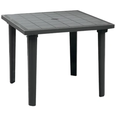 Afbeelding van Tomaino Vierkante tuintafel van kunststof voor buiten 4 zits eettafel met gat parasol polypropyleen, buitenmeubels balkon, terras, camping, bar (zwart)