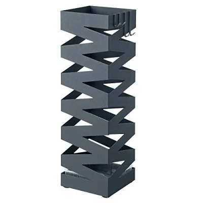 Afbeelding van SONGMICS parapluhouder, metaal, vierkant, 4 haken en een afneembare wateropvangbak, 15,5 x 49 cm, antraciet