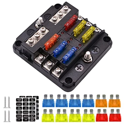Afbeelding van 6 Weg Blade Zekeringdoos, Circuit Zekeringhouder Box Block Waterbestendig met Negatieve Bus, Auto Standaard Zekeringen Doos LED display Beschermhoes DC 12 32V voor Boot RV Marine SUV
