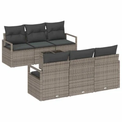 Afbeelding van vidaXL 7 delige Tuin Sofa Set met Kussens Grijs Poly Rattan, 2 zits Opslag &amp; Rattan