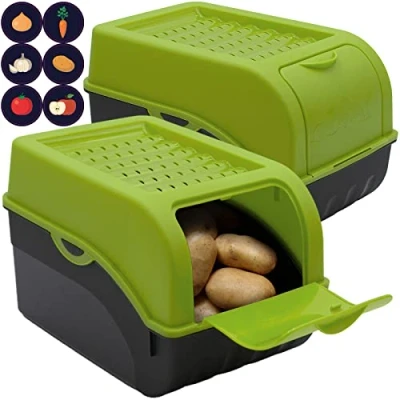 Afbeelding van ARTECSIS 2 Voorraaddozen + 6 stickers / 29x19x19cm, 5L 4 kg aardappelen/Groen en Wit voor groenten fruit, appels uien