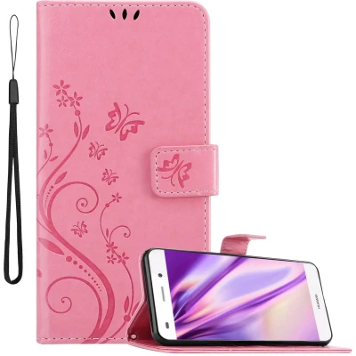 Afbeelding van Cadorabo Hoesje geschikt voor Huawei P8 LITE 2015 in BLOEMEN ROZE Beschermhoes bloemmotief met magnetische sluiting, standfunctie en kaartsleuven Book Case Cover Etui