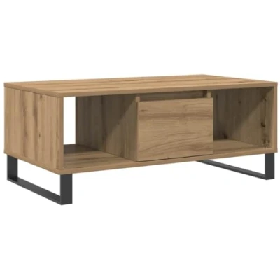 Afbeelding van Salontafel 90x50x36,5 cm bewerkt hout artisanaal eikenkleurig