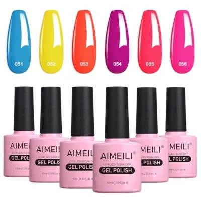 Afbeelding van AIMEILI nagellak, semi permanent, lente, zomer, neonkleuren, 6 kleuren, 10 ml, set met ml uv gel, LED, soak off, manicure, 11