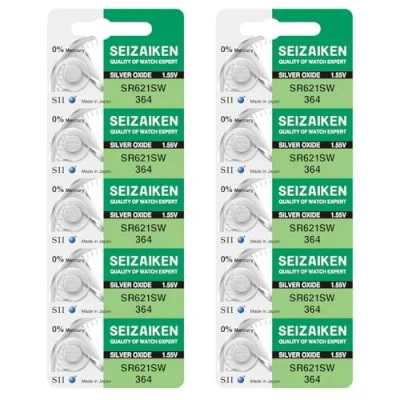 Afbeelding van Seizaiken Seiko 364 SR621SW horlogebatterijen, zilveroxide, 1,55 V, 0% Hg, 10 stuks
